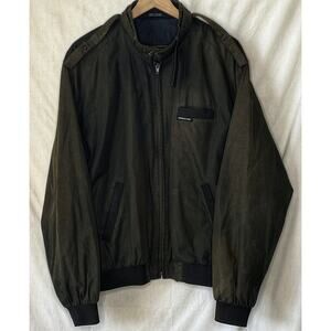 Members Only Jacket Size Large Long Black Racer Neck Shoulder Straps Windbreaker